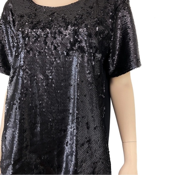 WORTHINGTON Black & Silver Sparkle Sequin Short Sleeve Festive Disco Blouse Sz L - Picture 3 of 16